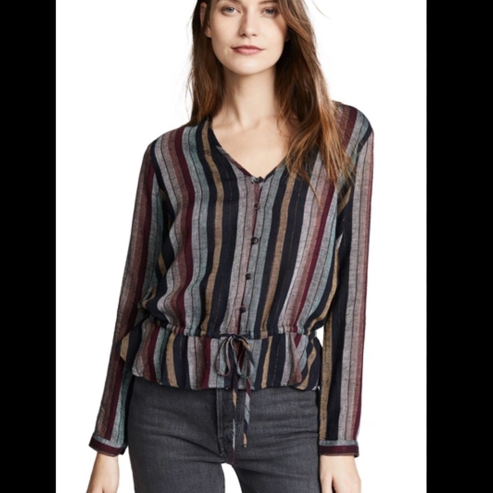 Rails Beaux Stripe Tie-waist Button-down Blouse In Varadero Stripe S Small